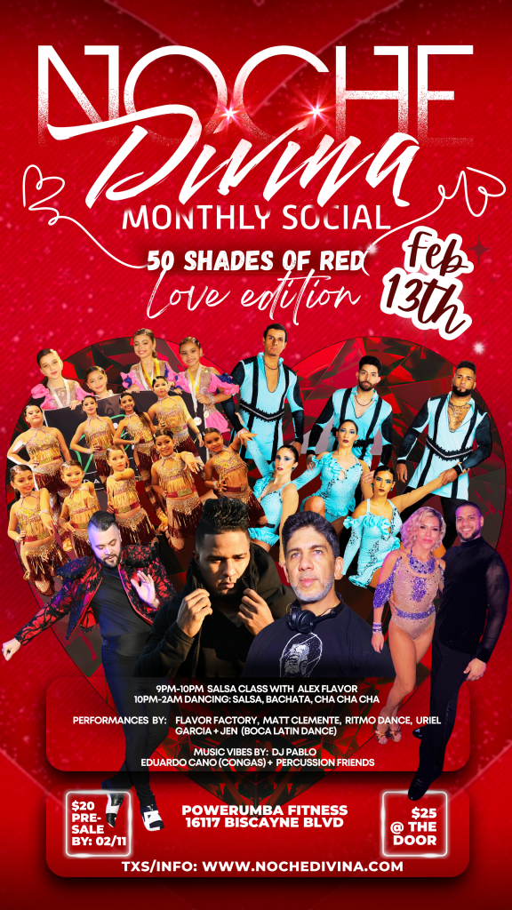 Noche Divina Salsa Bachata Social February 2026 monthly dancers dancing