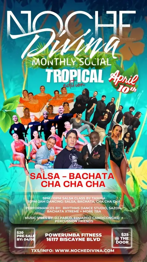 Noche Divina salsa Bachata dance social Miami Broward Dade north Miami Aventura Hallandale Hollywood Florida dancing